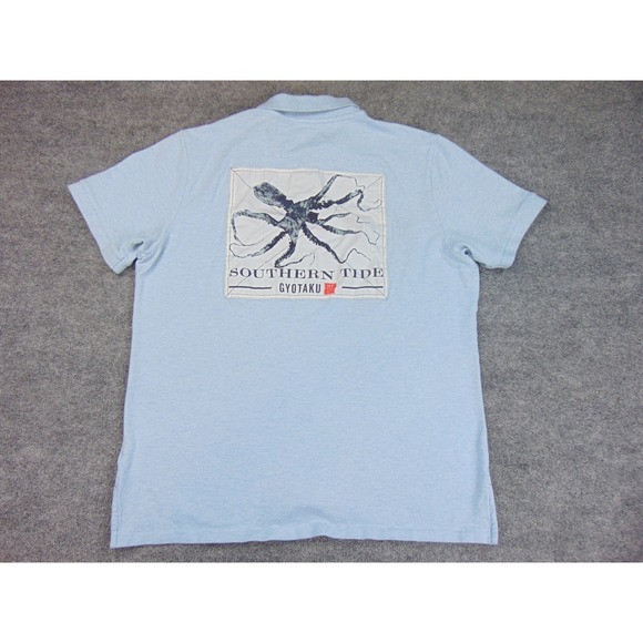 Southern Tide Shirt Mens XL Light Blue Polo Gyotaku Octopus Graphic Stretch Prep - Picture 4 of 10